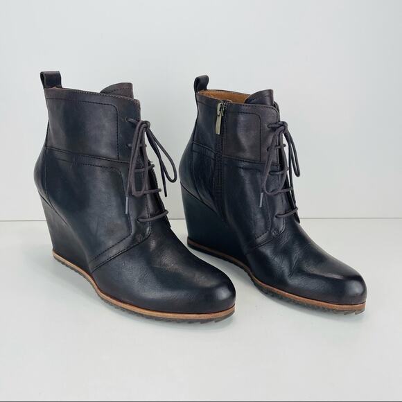 Anthropologie Biala Alyssa Brown Wedge Bootie Size 10 Luxury Leather Lace & Zip - Picture 13 of 16